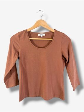Kettlewell Brown Rust Everyday Scoop Neck 3/4 Sleeve Top S Cotton Stretch